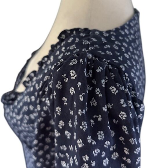 Reformation Kelby Midi Dress in Navy Blue White Floral Short Sleeve A Line M EUC - Picture 10 of 16
